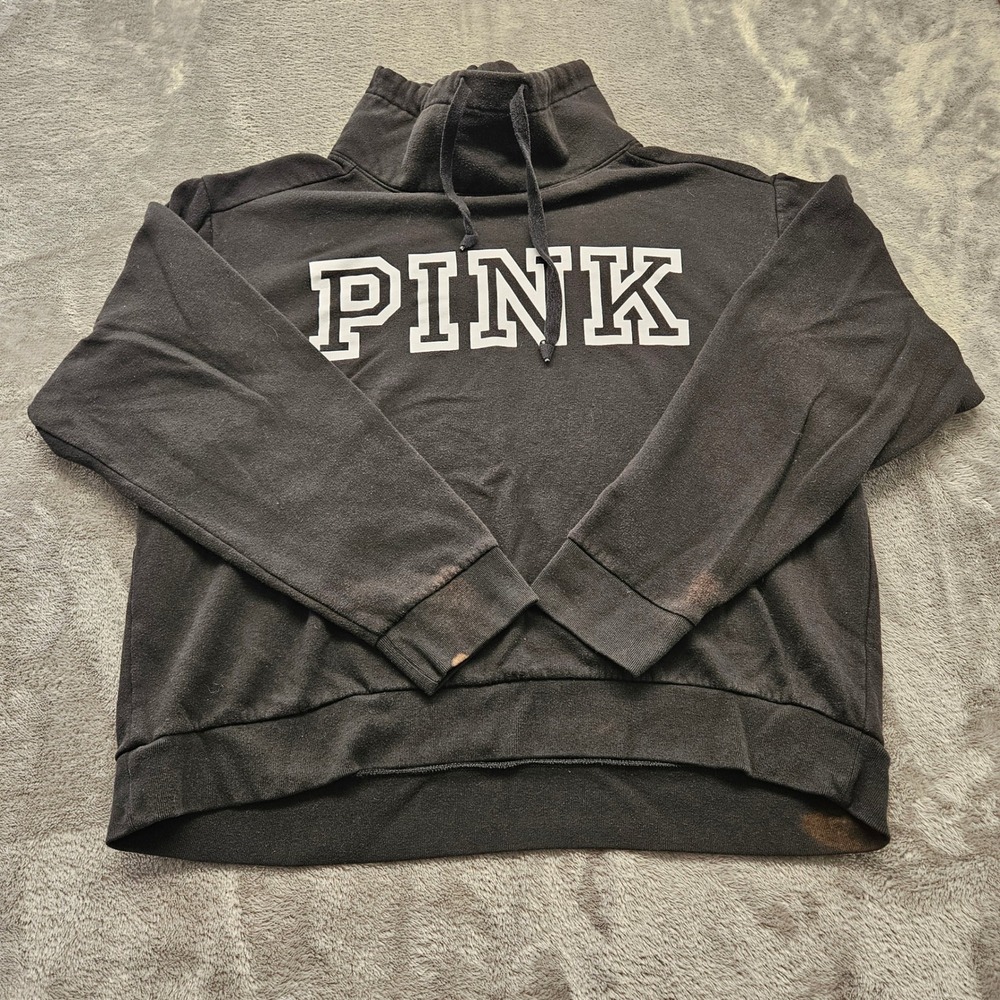 PINK Victoria's Secret Funnel Neck Pullover Sweatshirt Black Logo Large